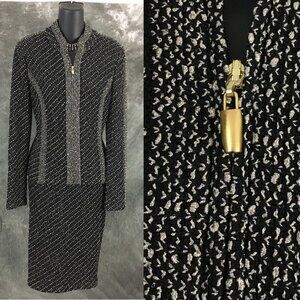 BEAUTIFUL St John knit black multi jacket skirt suit size 2 4
